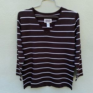 Chico brown and white strip v neck top